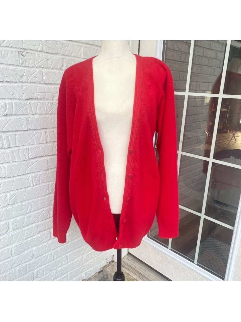 Vintage Imago Red Oversized Wool Blend Cardigan Angora Sweater Medium Cardigan